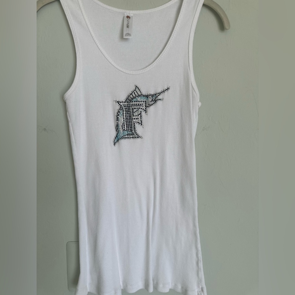 White Tank Top with Florida Marlins Rhinestone Design